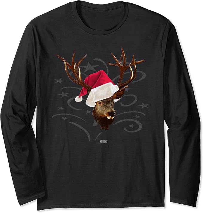 Christmas Deer Reindeer New Year Long Sleeve TShirt Clothing, Shoes & Jewelry